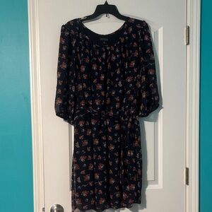 Enfocus Studio Navy Floral 3-4 Sleeve Lined Knee Length Dress